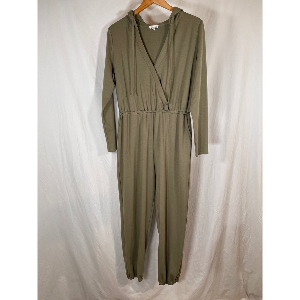 Stitch & Pine Sleep Women XL Olive Green Hooded Long Sleeve Jogger Jumpsuit